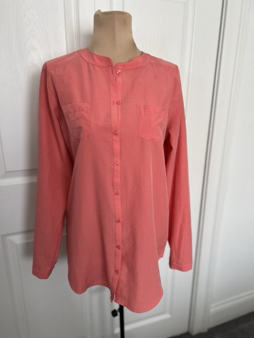 Van Heusen Women's Collarless Button Down Long Sleeve Blouse Orange Size XS